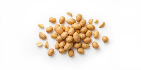 Set of small potatoes with smooth skin on a plain white backdrop, suitable for food presentation