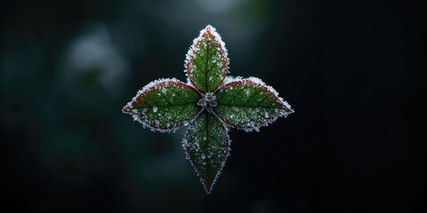 Leaf with three leaflets, red border, and ice coating, serving as a nature-themed UI backdrop, Earth Day