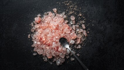 Pink Himalayan salt crystals displayed on black surface for culinary or health-related use, World Salt Awareness Day