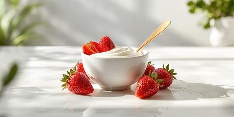 Creamy yogurt topped with strawberries, a natural source of antioxidants and fiber