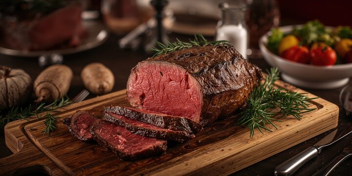 Uncooked boneless prime rib beef sliced for a meal, highlighting freshness and preparation