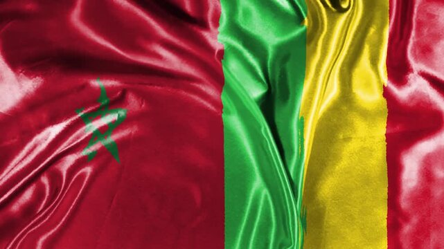 waving flag of morocco and national flag of mali