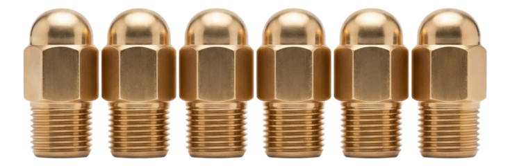 Brass-plated lug nuts with a smooth dome top, ideal for classic cars.