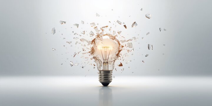 Incandescent lightbulb cracking and breaking apart, highlighting waste and disposal concerns