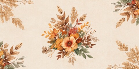Watercolor floral autumn backdrop with dry pampas grass for decorative patterns, seasonal observance