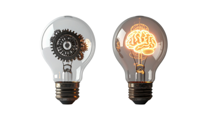 Pair of Innovation-Themed Light Bulbs in Different Styles – isolated on transparent background