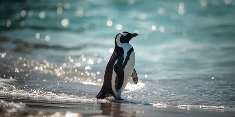 Zoo penguin swimming in water, highlighting animal conservation efforts, World Animal Day