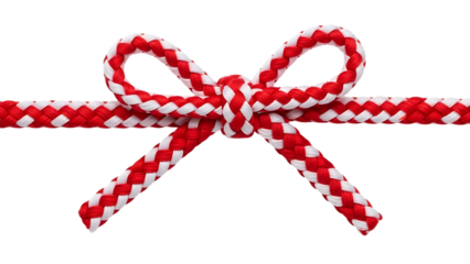 Red and white cord tied in a bow isolated on transparent background