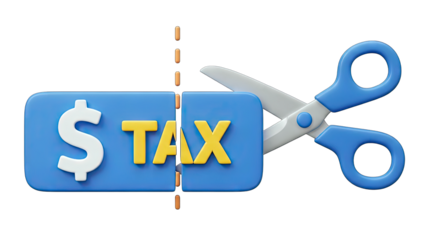 Tax Cut Concept: Scissors Cutting Tax Symbol