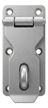 Hasp latch with padlock eye for securing storage units.