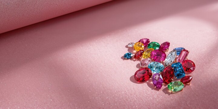 Close-up of a red ruby gemstone group highlighting cut facets and clarity for jewelry making