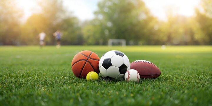 Soccer, basketball, and baseball balls used during sports practice, team training activities - Powered by Adobe