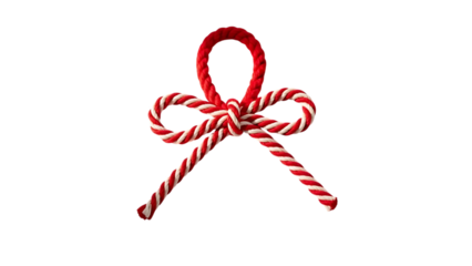 Red and white striped candy cane bow isolated on transparent background