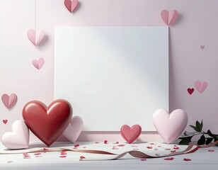 ハートとリボンで飾ったフレーム（AI生成画像）