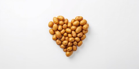 Heart-shaped potatoes placed on a plain white surface, ideal for food presentation or health awareness