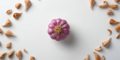 Obraz premium Garlic spice powder in a container, common in seasoning blends, textures and patterns, International Culinary Day