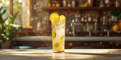 Tall glass filled with a layered, colorful drink emphasizing visual appeal, used as a summer refreshment, World Water Day