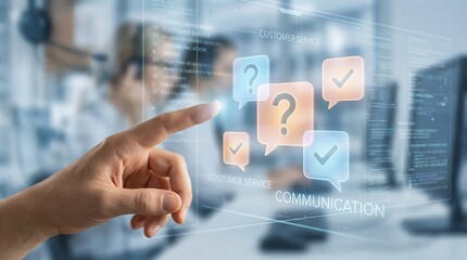 Customer service representative interacting with futuristic interface