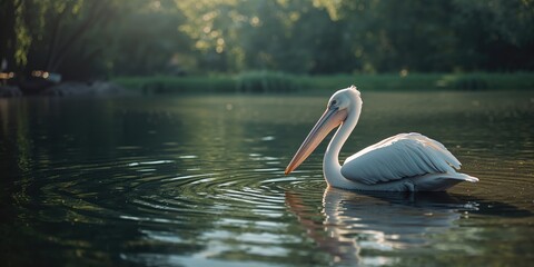 White bird water scene in a park with waves and feathers, highlighting wildlife preservation