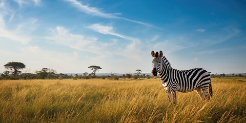 Obraz premium Zebra grazing in the South African savannah, wildlife conservation awareness
