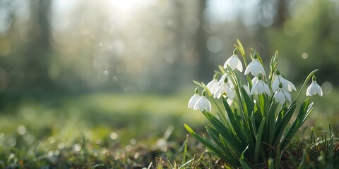 Snowdrops blooming in a forest garden, emphasizing natural floral growth and botanical diversity