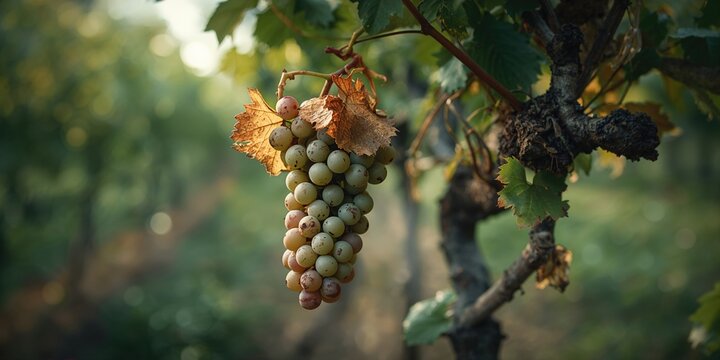Fresh green grapes and dried fruits on the vine, illustrating seasonal fruit drying practices
