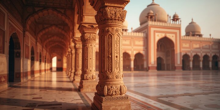 Historical building featuring an intricately carved ornate column with floral motifs, preservation efforts