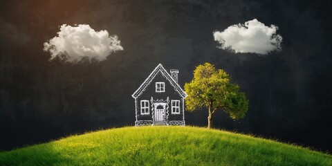 Residence featuring chalk drawings on a blackboard wall, ideal for teaching or presentation backgrounds