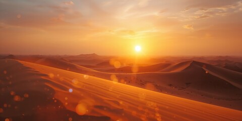 Obraz premium Sunset over a gold desert with a vibrant, blurred background suitable for digital wallpapers and web backgrounds