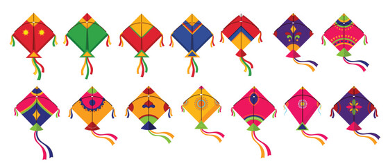 Colorful Indian festival kite set for Makar Sankranti celebration