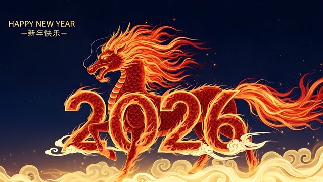 Happy new year 2020 with dragon illustration