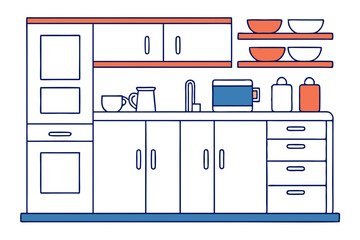 Contemporary kitchen cabinet storage unit minimalist interior vector