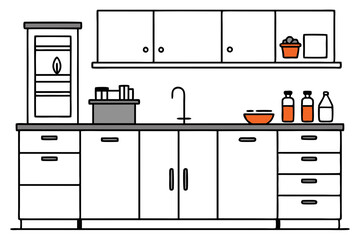 Modern kitchen cabinet furniture interior home design line drawing