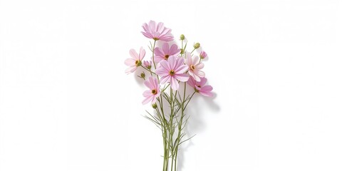 Pink cosmos flowers isolated on white, used as a vibrant botanical pattern for textiles or stationery, World Flower Week
