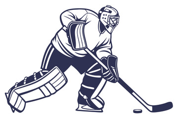 Ice hockey goalie blocking puck wearing full protective gear action scene