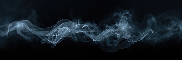 Obraz premium Black backdrop with white mist or smoke flow, used as a visual element for layout or editorial design, textures and backgrounds