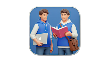 Students Studying Together with Laptop and Book