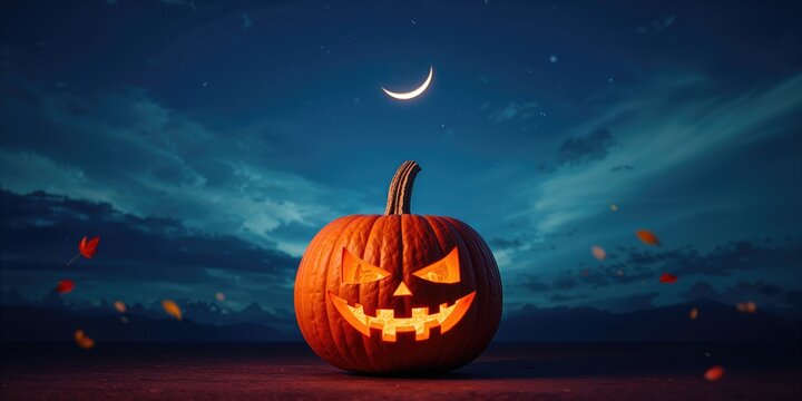 Carved pumpkin with candlelight glow for Halloween, used as festive outdoor decor