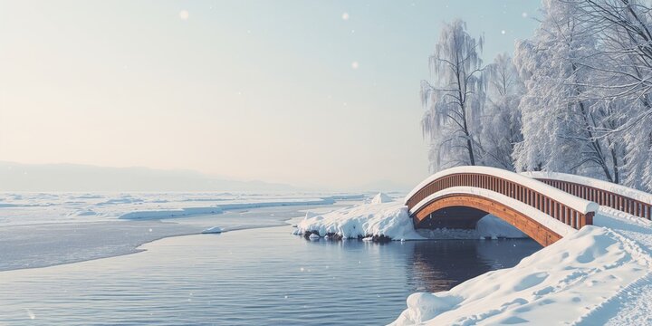 Frozen bridge in Izmit Sekapark, winter weather for outdoor environment background