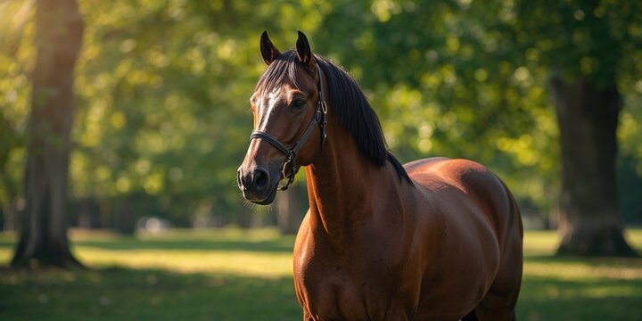 Holsteiner horse, bay gelding, portrait with bridle, grooming and tack maintenance