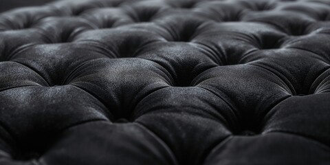 Fototapeta premium Velvet upholstery with quilted fabric texture in charcoal grey, suitable for furniture design and interior decor, neutral background
