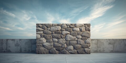 Sky and stone wall background used as a text and layout backdrop for design projects