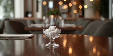 Sugar on a table in a cafe, processed ingredient use for food safety awareness