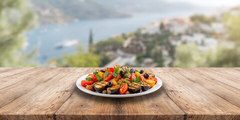 Traditional Turkish and Greek appetizer table with grilled eggplant salad, Mediterranean cuisine and healthy ingredients