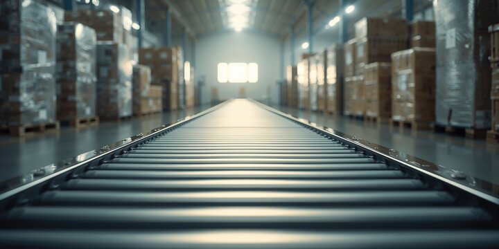 Warehouse distribution with pallet handling conveyor rollers facilitating goods movement and process flow