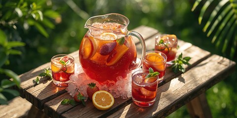Glass of sangria containing sliced fruit, highlighting fruit infusion in a mixed drink, International Drink Day