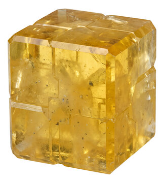 Blocky yellow sylvite specimen featuring reflective surfaces.
