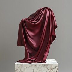 An Arabian woman in a red cloak and black dress poses as a dark beauty model wearing a Virgin Mary and Jesus costume for a fashion person photography shoot