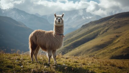 Fototapeta premium Llama a South American Camelid adapted to mountainous regions, ideal for wildlife background