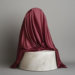 An Arabian woman in a red cloak and black dress poses as a dark beauty model wearing a Virgin Mary and Jesus costume for a fashion person photography shoot